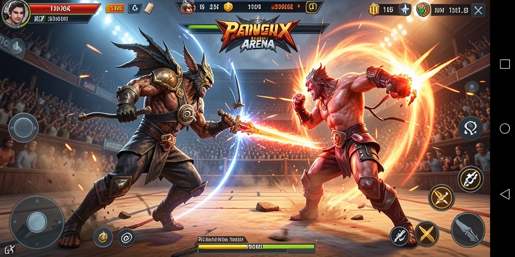 Screenshot utama 116X menampilkan aksi seru karakter bertarung.