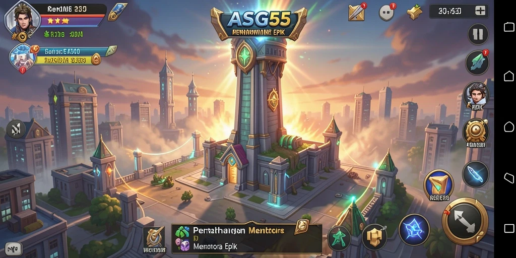 Tampilan gameplay ASG55 yang penuh aksi di level menara.