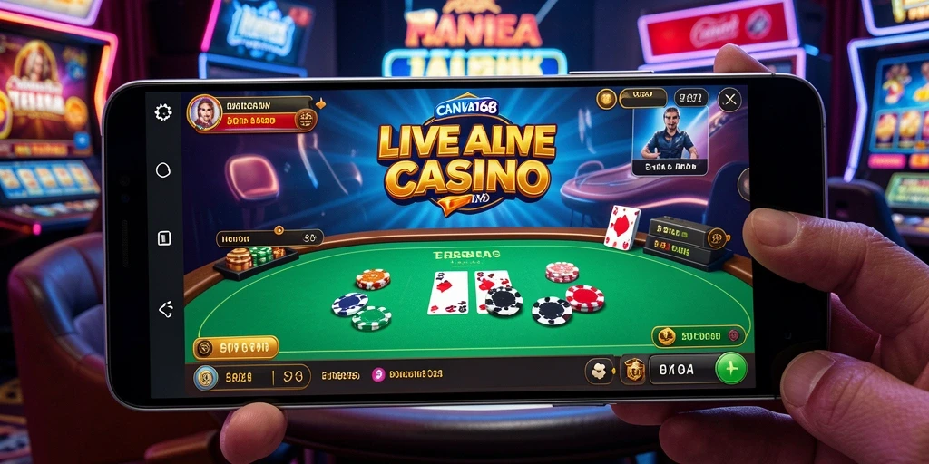 Screenshot gameplay Live Casino di aplikasi CANVA168 yang menampilkan dealer profesional.