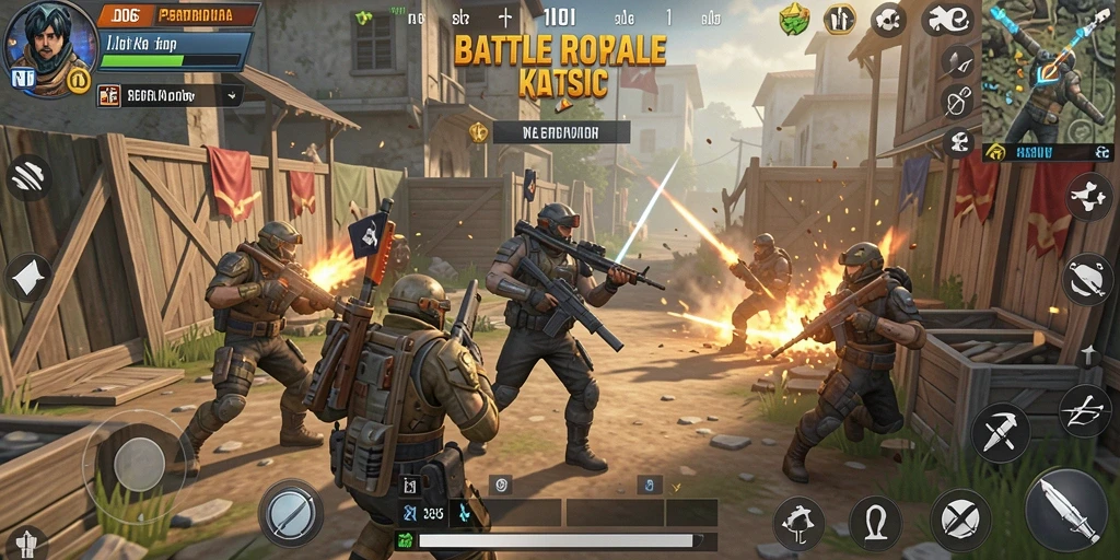 Tangkapan layar D06 menunjukkan pertempuran intens dalam arena Battle Royale.