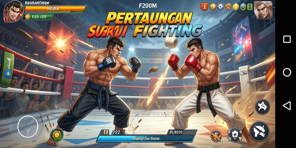 Tampilan gameplay seru dalam F200M dengan aksi pertarungan yang intens.