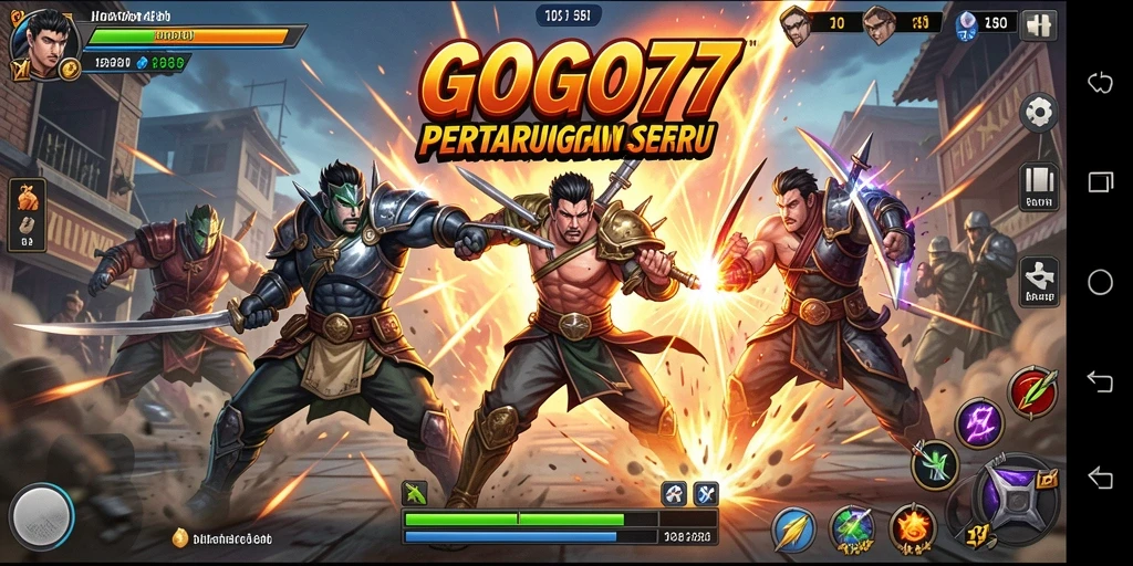 Screenshot GOGO77 menampilkan aksi pertarungan seru di arena.