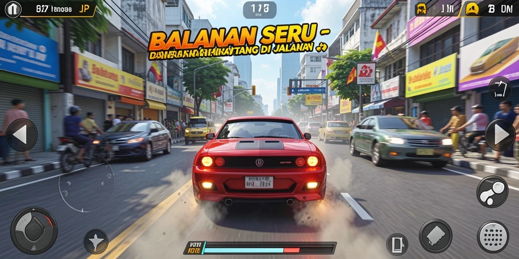 Screenshot utama HARAPJP menunjukkan gameplay balapan yang mendebarkan.
