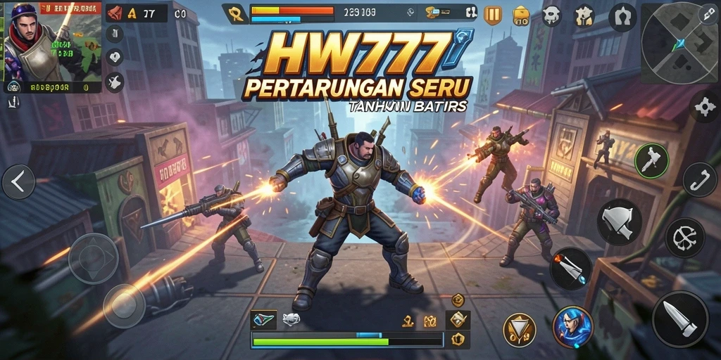 Screenshot gameplay HW777 yang menunjukkan pertarungan yang intens dan mendebarkan.