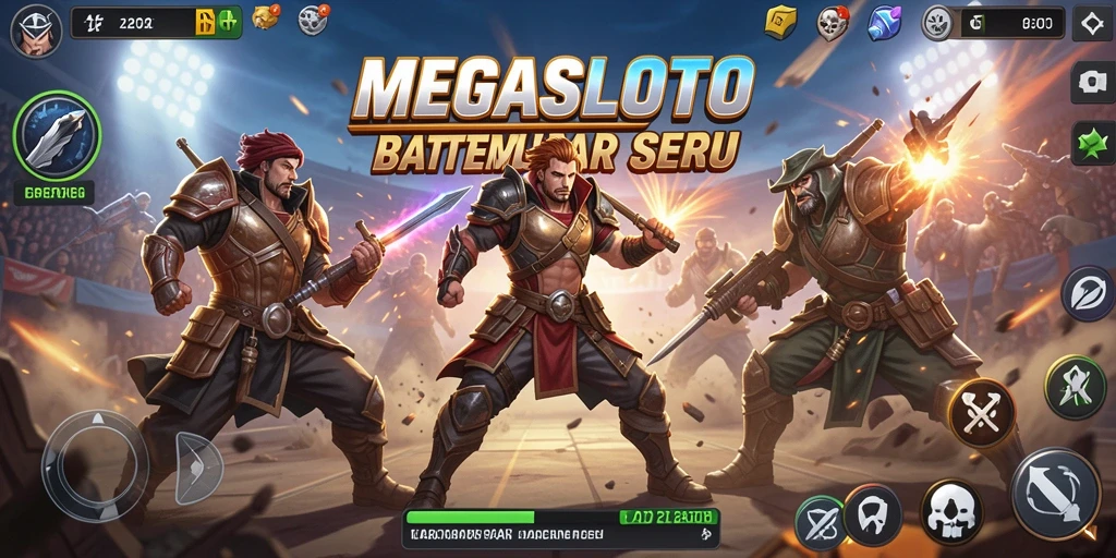 Gameplay seru MEGASLOTO dalam pertempuran Battle Royale yang intens.
