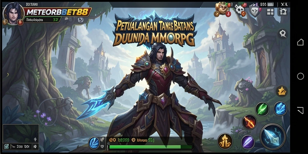 Tampilan gameplay seru di <strong>METEORBET88</strong> saat pertarungan melawan monster besar.