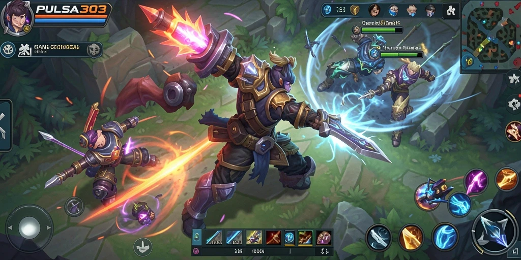 Tangkapan layar PULSA303 menampilkan aksi pertempuran seru dalam game MOBA.