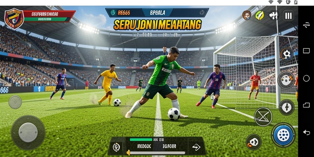 Tampilan gameplay seru dalam RR666 yang menampilkan aksi sepak bola.