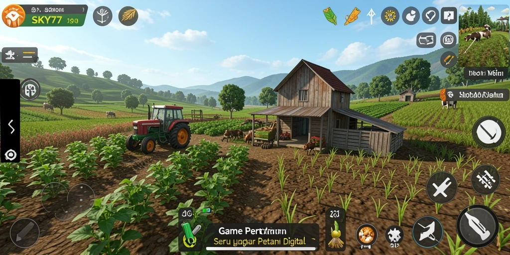 Screenshot gameplay <strong>SKY77</strong> menunjukkan kegiatan pertanian yang mendebarkan.