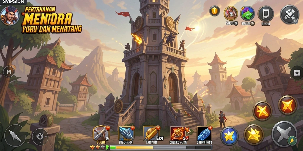 Tampilan menarik dari gameplay Tower Defense di SVIPSIDN.