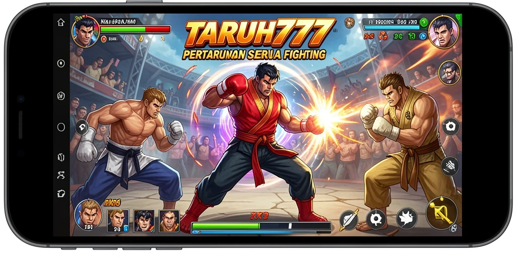 Screenshot TARUH777 menampilkan pertarungan mendebarkan antara dua karakter.