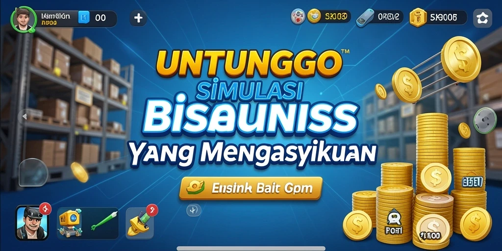 Tampilan gameplay menarik dari UNTUNGGO dengan berbagai elemen simulasi bisnis.
